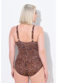 ULLA POPKEN - Damski Kostium kąpielowy wzór w panterkę wiązanie miękkie miseczki. Kolekcja: plus size. Kolor: brązowy. Materiał: poliester, elastan, poliamid, materiał. Wzór: motyw zwierzęcy