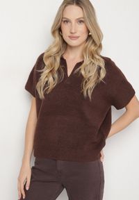 Born2be - Brązowy Sweter z Wełną z Krótkim Rękawem i Kołnierzykiem Tevalina. Kolor: brązowy. Materiał: wełna. Długość rękawa: krótki rękaw. Długość: krótkie. Styl: elegancki, klasyczny #7