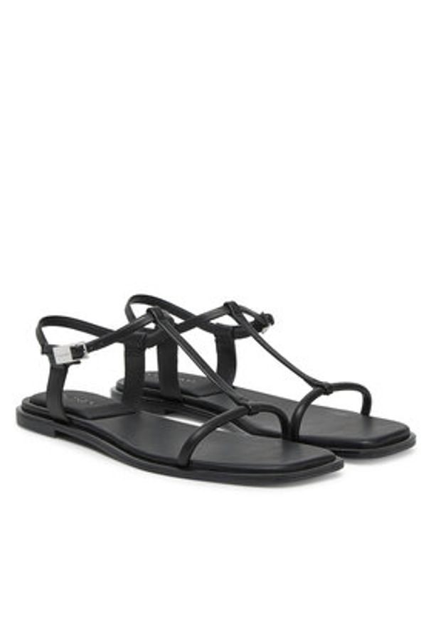 Calvin Klein Sandały Flat Sandal Squared Buckle Lth HW0HW02556 Czarny. Kolor: czarny. Materiał: skóra