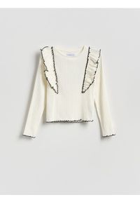 Reserved - Koszulka z falbanką - złamana biel. Materiał: bawełna #1