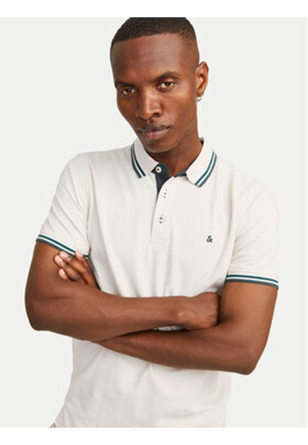 Jack & Jones - Jack&Jones Polo Paulos 12136668 Beżowy Slim Fit. Typ kołnierza: polo. Kolor: beżowy. Materiał: bawełna