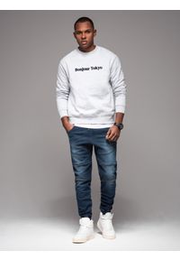 Ombre Clothing - Męskie spodnie jeansowe joggery z przetarciami i zamkami – ciemnoniebieskie V1 - Rozmiar: S. Kolor: niebieski. Materiał: jeans. Styl: retro, klasyczny, rockowy #3