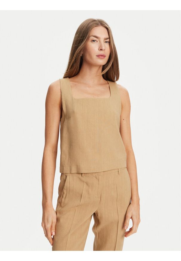 Marella Top Terni 2513161055 Beżowy Regular Fit. Kolor: beżowy. Materiał: len, wiskoza