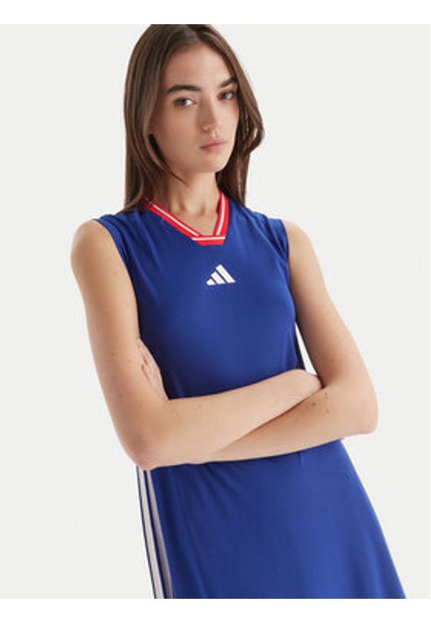 Adidas - adidas Sukienka codzienna Tiro Cut 3-Stripes Soft Mesh JW6819 Niebieski Regular Fit. Okazja: na co dzień. Kolor: niebieski. Materiał: syntetyk. Typ sukienki: proste. Styl: casual