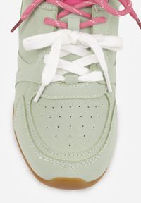 Born2be - Jasnozielone Sneakersy z Podwójnymi Sznurowadłami i Przeszyciami Teleritia. Kolor: zielony. Materiał: jeans #9