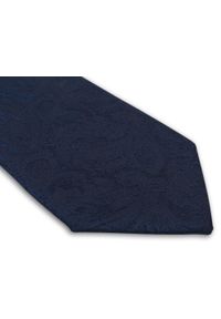 Adam Collection - Granatowy krawat męski - paisley, strukturalny materiał D315. Kolor: niebieski. Materiał: materiał. Wzór: paisley