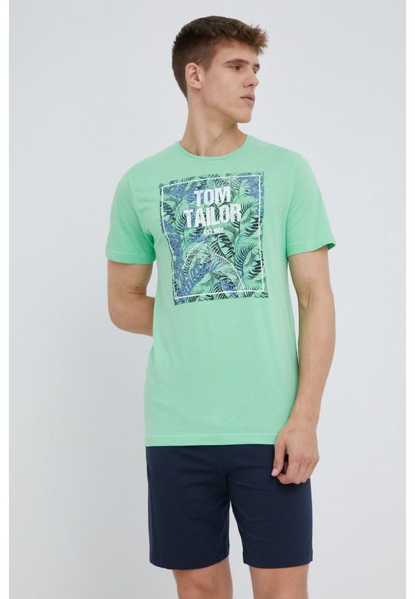 Tom Tailor piżama bawełniana kolor zielony z nadrukiem. Kolor: zielony. Materiał: bawełna. Wzór: nadruk