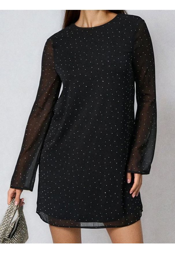 Sinsay - Sukienka mini z cyrkoniami - czarny. Kolor: czarny. Długość: mini