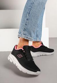 Born2be - Czarne Buty Sportowe Sneakersy z Siateczki na Piankowej Podeszwie Danalisa. Okazja: na imprezę, na co dzień. Kolor: czarny. Materiał: jeans, dzianina. Obcas: na obcasie. Wysokość obcasa: niski #6