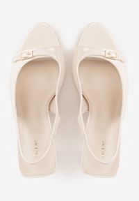 Renee - Beżowe Sandały Lakierowane VICES na Szpilce Slingback z Metaliczną Klamrą Harmonia. Zapięcie: klamry. Kolor: beżowy. Materiał: lakier. Obcas: na szpilce. Styl: glamour, elegancki #8