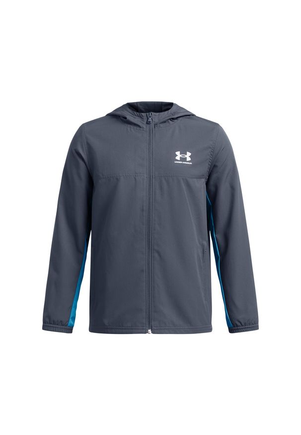 Dziecięca kurtka wodoodporna Under Armour Rival. Typ kołnierza: kaptur. Kolor: szary, wielokolorowy, czarny. Materiał: dresówka