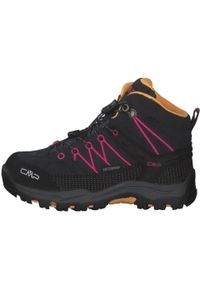 Buty trekkingowe dla dzieci CMP Rigel Mid WP. Wysokość cholewki: za kostkę. Kolor: czarny, różowy, wielokolorowy. Materiał: materiał. Szerokość cholewki: normalna. Sport: turystyka piesza