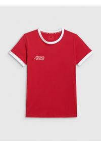 4f - 4F T-shirt regular z nadrukiem damski - czerwony XXL. Okazja: na co dzień. Kolor: czerwony. Materiał: dzianina, bawełna, materiał. Wzór: nadruk. Styl: klasyczny, casual #1