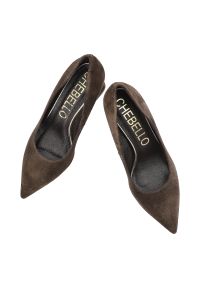 CheBello - Czółenka damskie Chebello, eleganckie zamszowe na wysokim obcasie, brązowe, 4742_-268-000-PSK-S417. Okazja: na spotkanie biznesowe. Kolor: brązowy. Materiał: zamsz. Wzór: geometria. Sezon: zima, jesień. Obcas: na obcasie. Styl: elegancki. Wysokość obcasa: wysoki #2