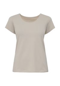 Ochnik - Beżowy T-shirt damski basic. Okazja: na co dzień. Kolor: beżowy. Materiał: materiał. Długość: krótkie. Styl: casual