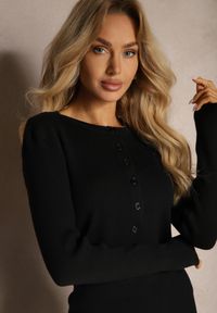 Renee - Czarny Komplet Prążkowany z Bawełną Dopasowana Spódnica Top i Kardigan na Guziki Daisanne. Kolor: czarny. Materiał: bawełna, prążkowany #5