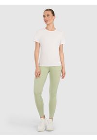 4f - 4F Koszulka treningowa regular szybkoschnąca damska - beżowa XS. Kolor: beżowy. Materiał: poliester, włókno, elastan, materiał. Długość rękawa: krótki rękaw. Długość: krótkie. Wzór: gładki, ze splotem. Sport: fitness #2