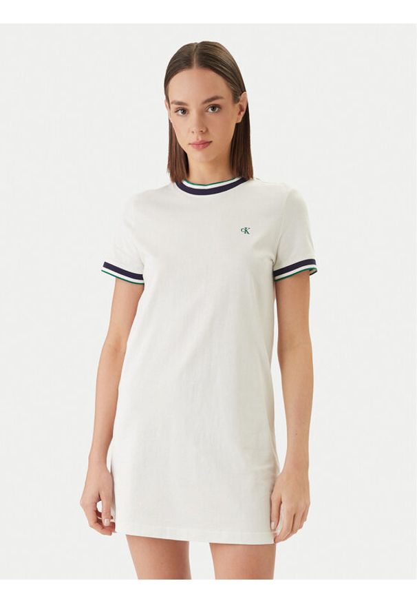 Calvin Klein Jeans Sukienka codzienna LV047F248G Biały Relaxed Fit. Okazja: na co dzień. Kolor: biały. Materiał: bawełna. Typ sukienki: proste. Styl: casual