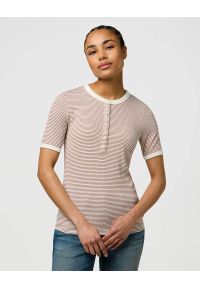 Wrangler - DAMSKA KOSZULKA WRANGLER FEMME KNIT HENLEY COGNAC 112370741. Typ kołnierza: typu henley #1