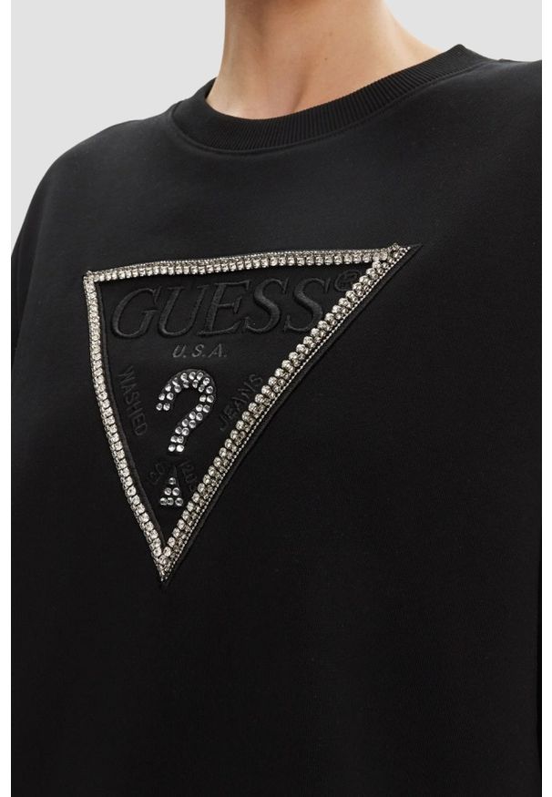 Guess - GUESS Czarna damska bluza z cyrkoniami Rachele, Rozmiar S. Kolor: czarny