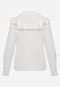 Born2be - Biała Koszula z Ozdobnym Kołnierzem z Falbaną Acitani. Typ kołnierza: kołnierz z falbankami. Kolor: biały. Materiał: tkanina, koronka. Długość rękawa: długi rękaw. Długość: długie. Wzór: gładki #2