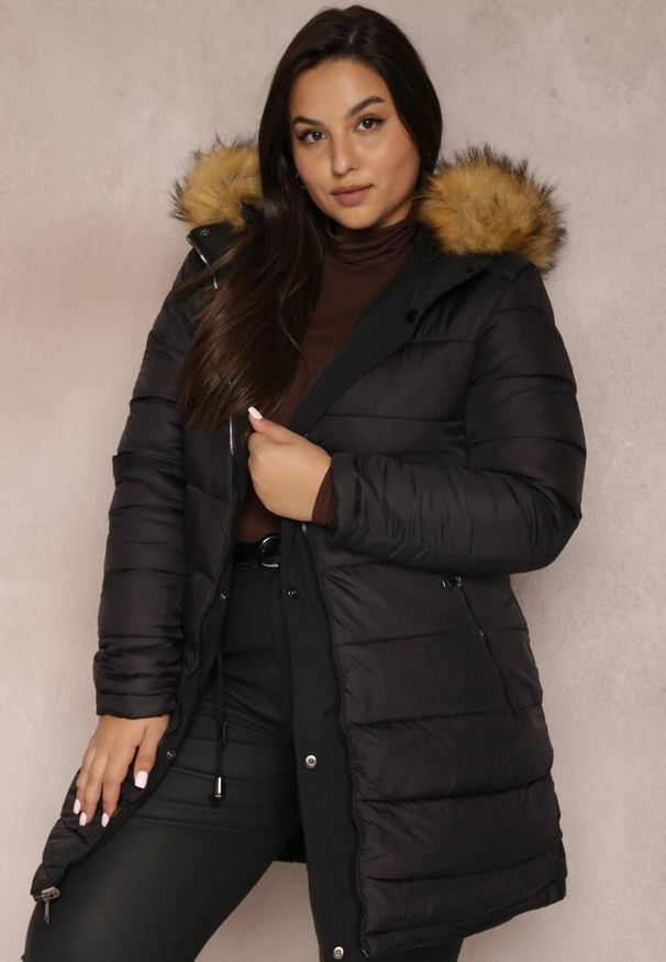 Renee - Czarna Kurtka Parka Dwustronna Deyu. Okazja: na co dzień. Kolor: czarny. Materiał: jeans, tkanina, futro. Sezon: jesień, zima. Styl: elegancki, casual
