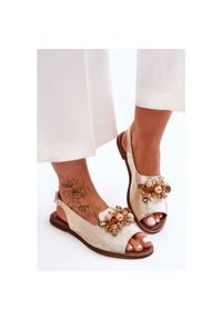 Płaskie Sandały Nicole 2805/064 Złote złoty. Zapięcie: pasek. Kolor: złoty. Materiał: skóra. Obcas: na obcasie. Wysokość obcasa: niski #7