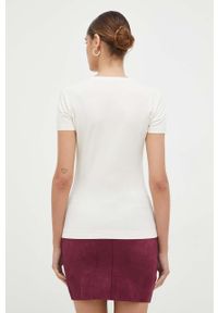 Guess t-shirt damski kolor beżowy. Kolor: beżowy. Materiał: bawełna, dzianina. Styl: klasyczny #4