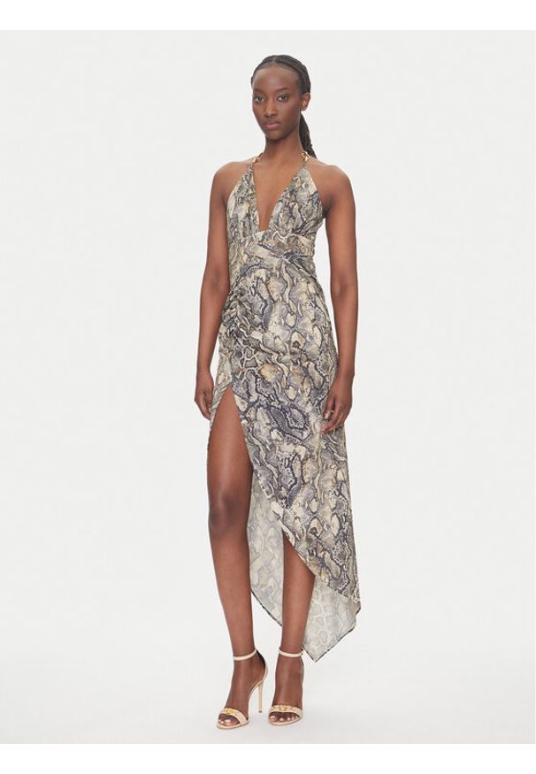 Just Cavalli Sukienka koktajlowa 78PAO932 Beżowy Slim Fit. Kolor: beżowy. Materiał: syntetyk. Styl: wizytowy