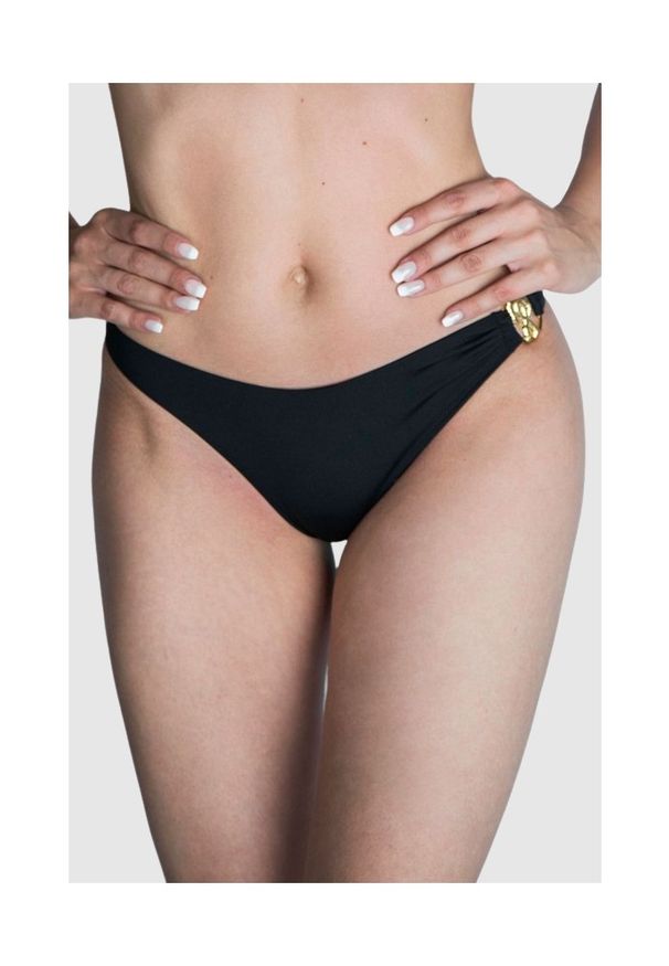 MOSCHINO SWIM Dół od bikini ze złotym metalowym logo, Rozmiar M. Kolor: czarny. Materiał: poliamid, materiał. Wzór: gładki, nadruk