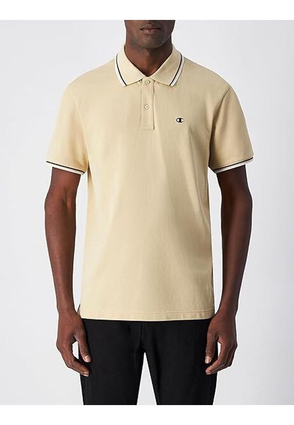 Koszulka męska Champion polo. Okazja: na co dzień. Typ kołnierza: polo. Kolor: beżowy. Styl: casual
