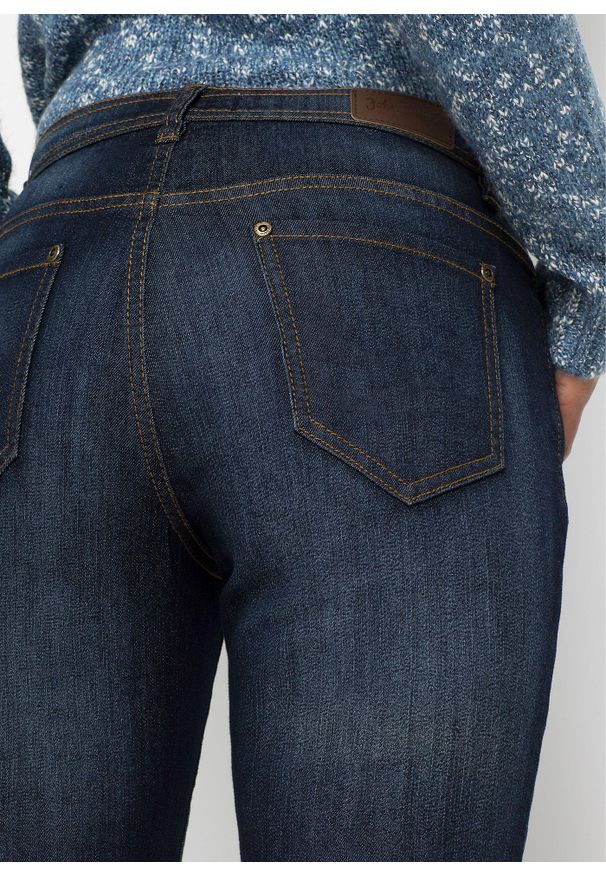 bonprix - Dżinsy o kroju mom, mid waist, z wygodnym stretchem. Okazja: na co dzień. Kolor: niebieski. Styl: casual