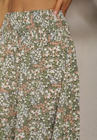 Renee - Zielone Szerokie Spodnie Culotte High Waist z Gumką w Talii Vikiisona. Stan: podwyższony. Kolor: zielony. Materiał: tkanina. Sezon: lato #4