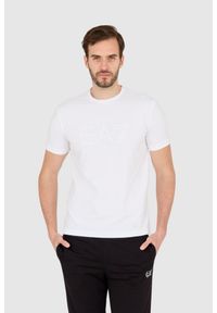 EA7 Emporio Armani - EA7 Biały męski t-shirt z dużym białym logo. Kolor: biały #1