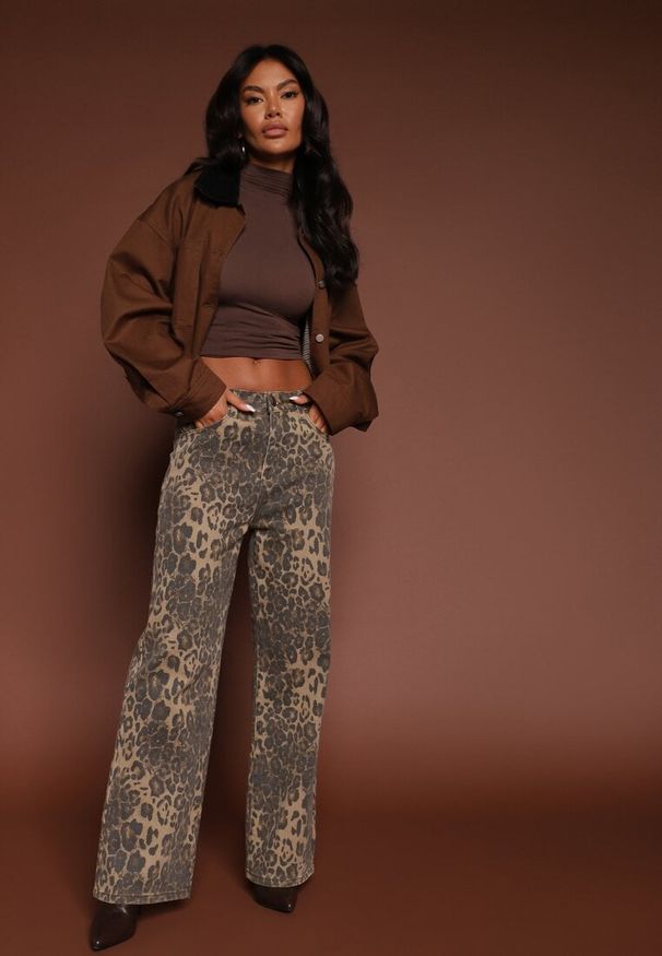 Renee - Panterkowe Jeansy High Waist o Szerokim Kroju Quelire. Okazja: na co dzień. Stan: podwyższony. Styl: casual