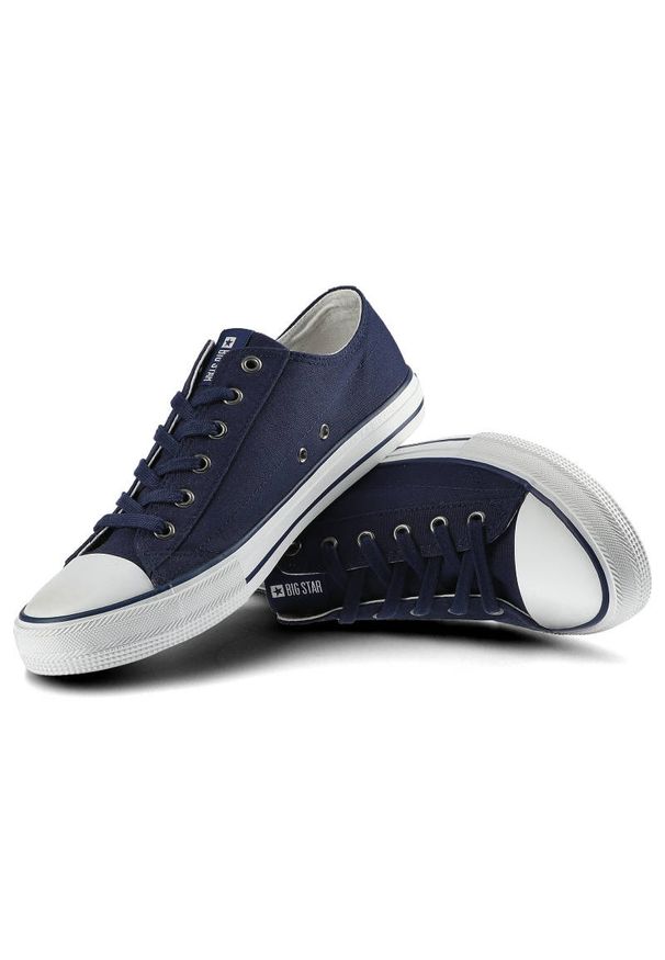 Big-Star - Trampki męskie Big Star, materiałowe i sznurowane , granatowe, DD174270. Okazja: na co dzień, na randkę. Zapięcie: pasek. Kolor: niebieski. Materiał: jeans, materiał. Szerokość cholewki: normalna. Styl: klasyczny, casual