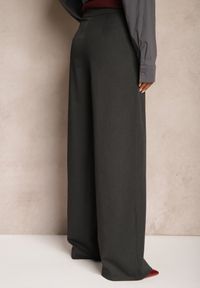 Renee - Ciemnoszare Szerokie Spodnie z Wiskozą o Garniturowym Kroju z Zakładkami i Kieszeniami Lobine. Okazja: na co dzień. Kolor: szary. Materiał: wiskoza. Styl: elegancki, casual #5