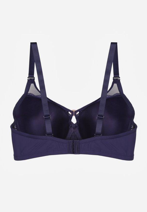 Renee - Granatowy Biustonosz z Koronki z Sercem z Cyrkonii Adrievianna. Kolor: niebieski. Materiał: koronka. Wzór: koronka