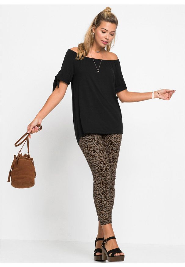 bonprix - Bluzka Carmen z ozdobnym wiązaniem. Typ kołnierza: typu carmen. Kolor: czarny