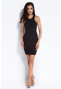 Dursi - Czarna Sukienka Mini Typu Bokserka. Kolor: czarny. Materiał: elastan, poliamid, wiskoza. Długość: mini