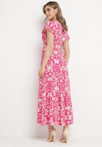 Born2be - Różowa Rozkloszowana Sukienka Maxi z Luźnym Rękawem w Kwiatowy Print Oxeria. Kolor: różowy. Wzór: nadruk, kwiaty. Sezon: lato. Typ sukienki: rozkloszowane. Długość: maxi #5