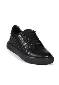 Baldinini - BALDININI - Czarne sneakersy skórzane. Okazja: na co dzień. Zapięcie: sznurówki. Kolor: czarny. Materiał: skóra. Szerokość cholewki: normalna. Wzór: napisy #5