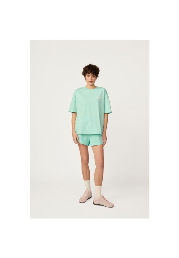 Szorty Kubota miętowe damskie. Kolor: miętowy. Materiał: bawełna, dresówka, materiał. Długość: krótkie. Sezon: lato