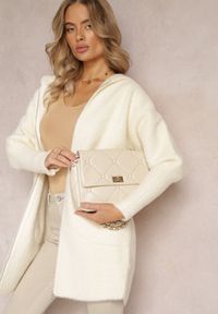 Renee - Jasnobeżowy Płaszcz Wełniany z Alpaką i Kapturem na Suwak Dinemis. Typ kołnierza: kaptur, golf. Kolor: biały. Materiał: wełna. Wzór: jednolity, gładki, aplikacja. Styl: klasyczny