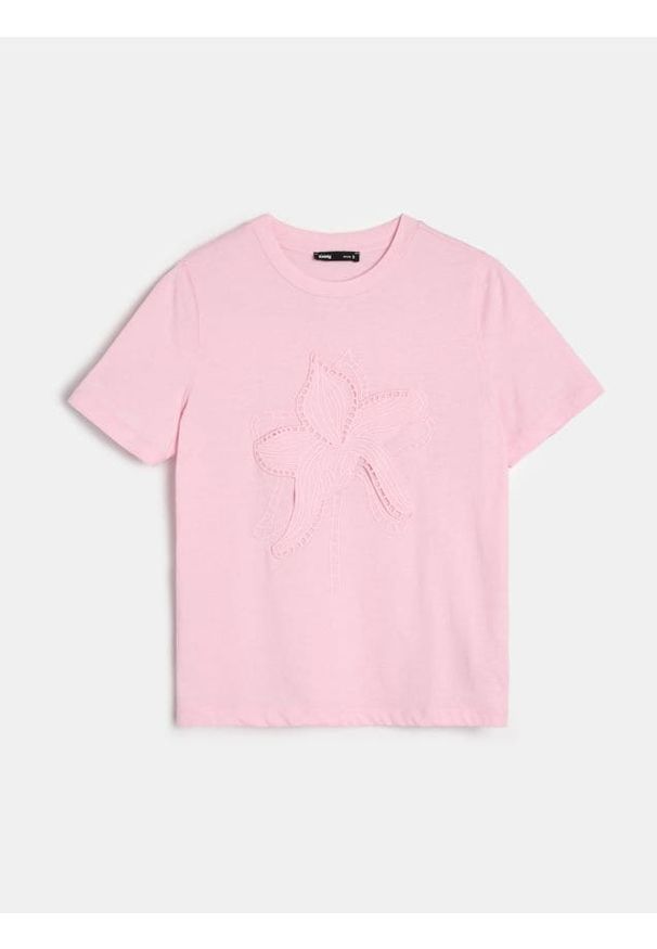 Sinsay - Koszulka z nadrukiem kwiatowym - różowy. Kolor: różowy. Wzór: nadruk, kwiaty