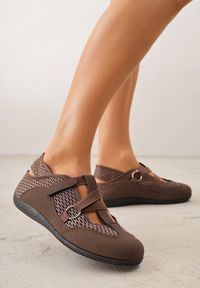 Renee - Brązowe Tenisówki Sneakeriny z Siateczki z Zapięciem na Rzep Vianate. Okazja: na co dzień. Zapięcie: rzepy. Kolor: brązowy. Materiał: skóra, koronka. Styl: casual #5