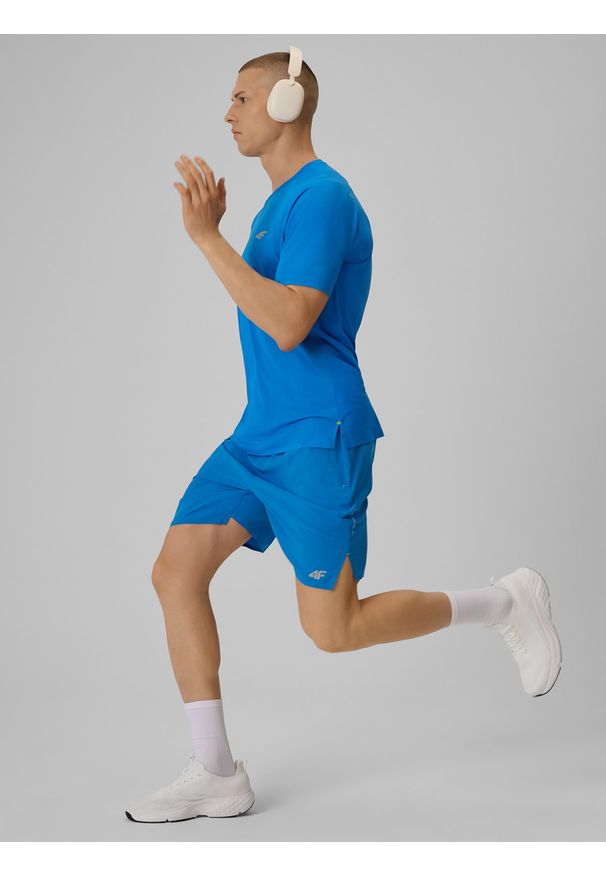 4f - 4F Koszulka do biegania szybkoschnąca męska - niebieska XL. Kolor: niebieski. Materiał: materiał, włókno. Długość: długie. Sport: bieganie, fitness