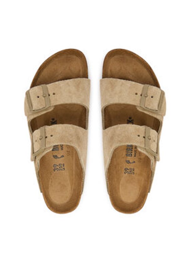 Birkenstock Klapki Arizona 1032061 Khaki. Kolor: brązowy. Materiał: skóra, zamsz