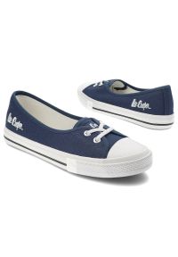 Granatowe Trampki Lee Cooper Modne Buty Damskie. Okazja: na spacer. Kolor: niebieski. Materiał: materiał. Szerokość cholewki: normalna. Styl: klasyczny #3