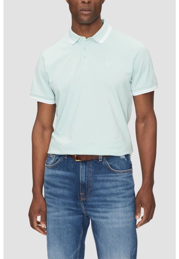 Guess - GUESS Zielone męskie polo Pique. Typ kołnierza: polo. Kolor: zielony
